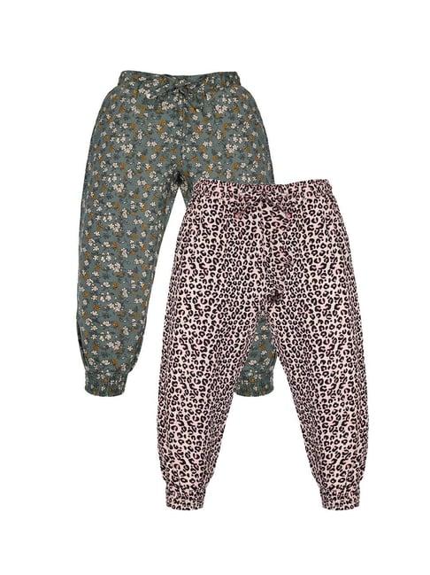 plum tree kids sage green & white floral print trackpants (pack of 2)