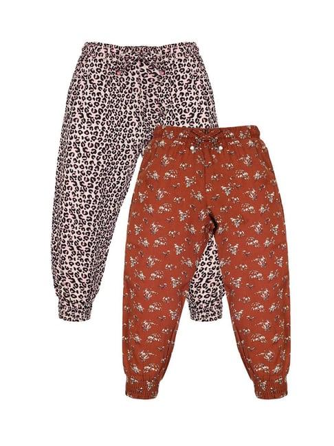 plum tree kids white & rust floral print trackpants (pack of 2)