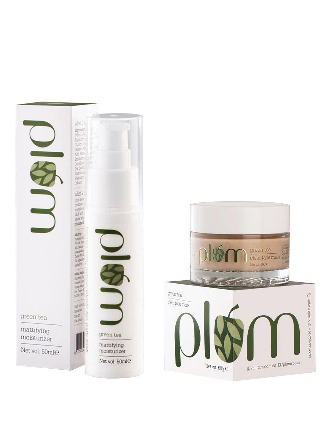 plum unisex sustainable green tea set of clear face mask & moisturizer