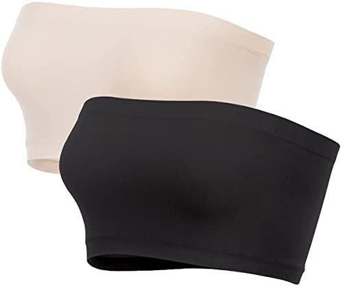 plumbury women's strapless non padded tube bra, free size (pack of 2), black/beige - nylon