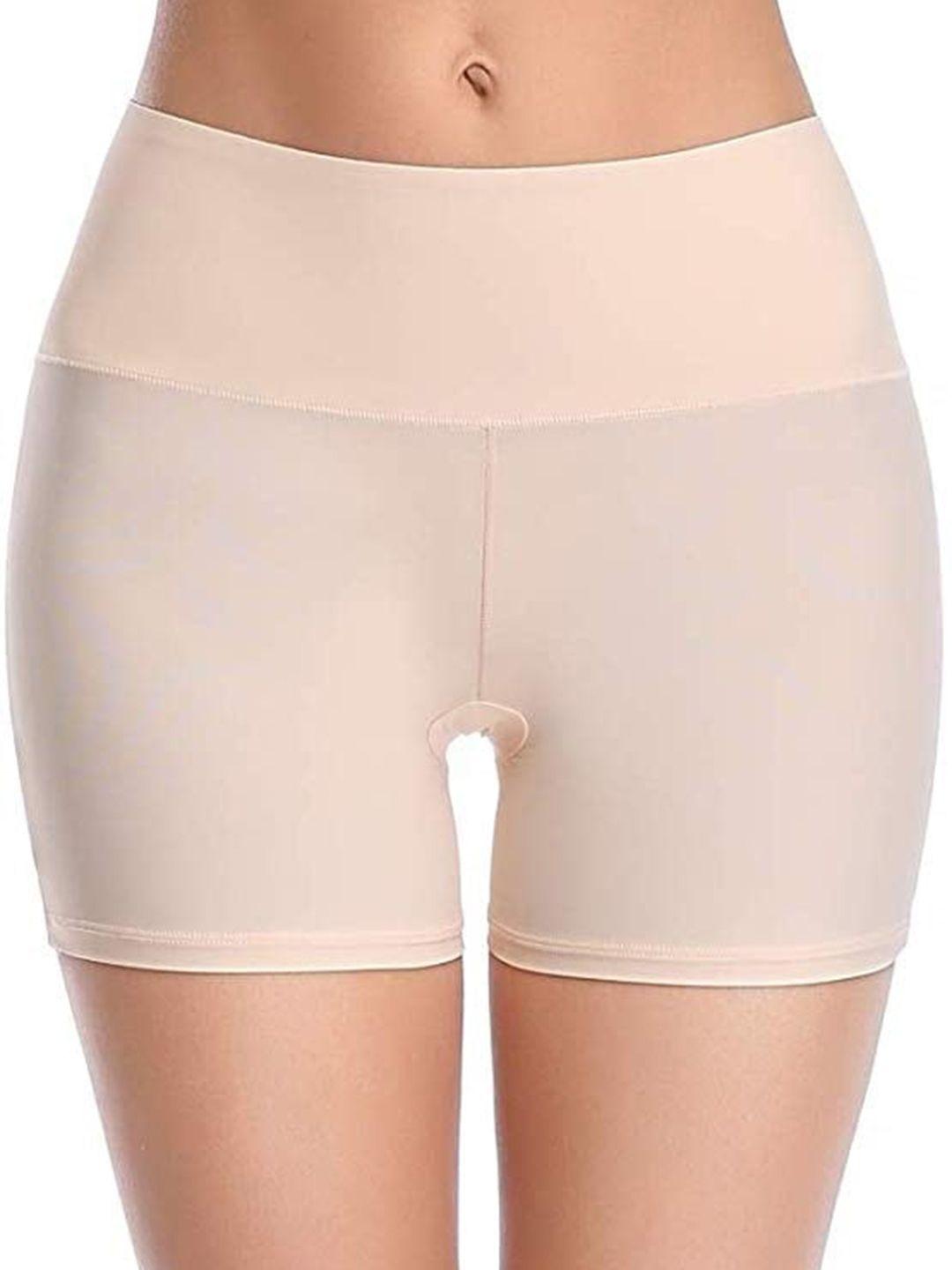 plumbury women beige slim fit high-rise cycling sports shorts