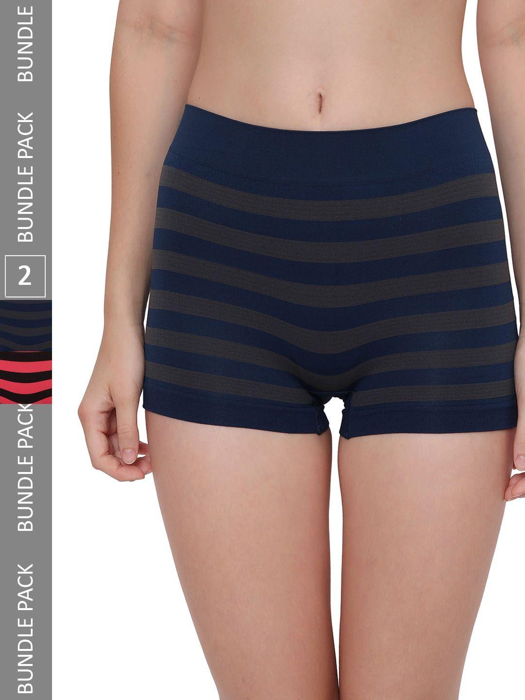 plumbury women pack of 2 striped anti-microbial seamless boy shorts briefs