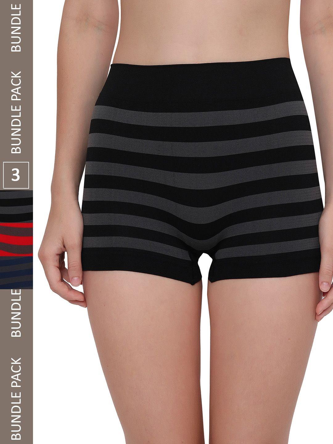 plumbury women pack of 3 striped anti-microbial seamless boy shorts briefs