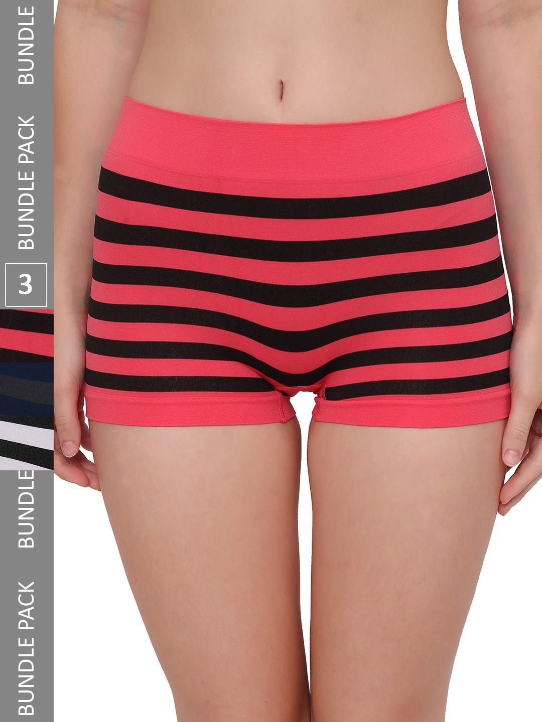 plumbury women pack of 3 striped seamless anti microbial boy shorts briefs