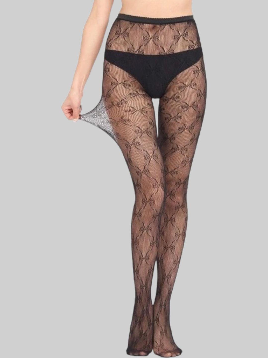 plumbury women self design semi-sheer pantyhose stockings