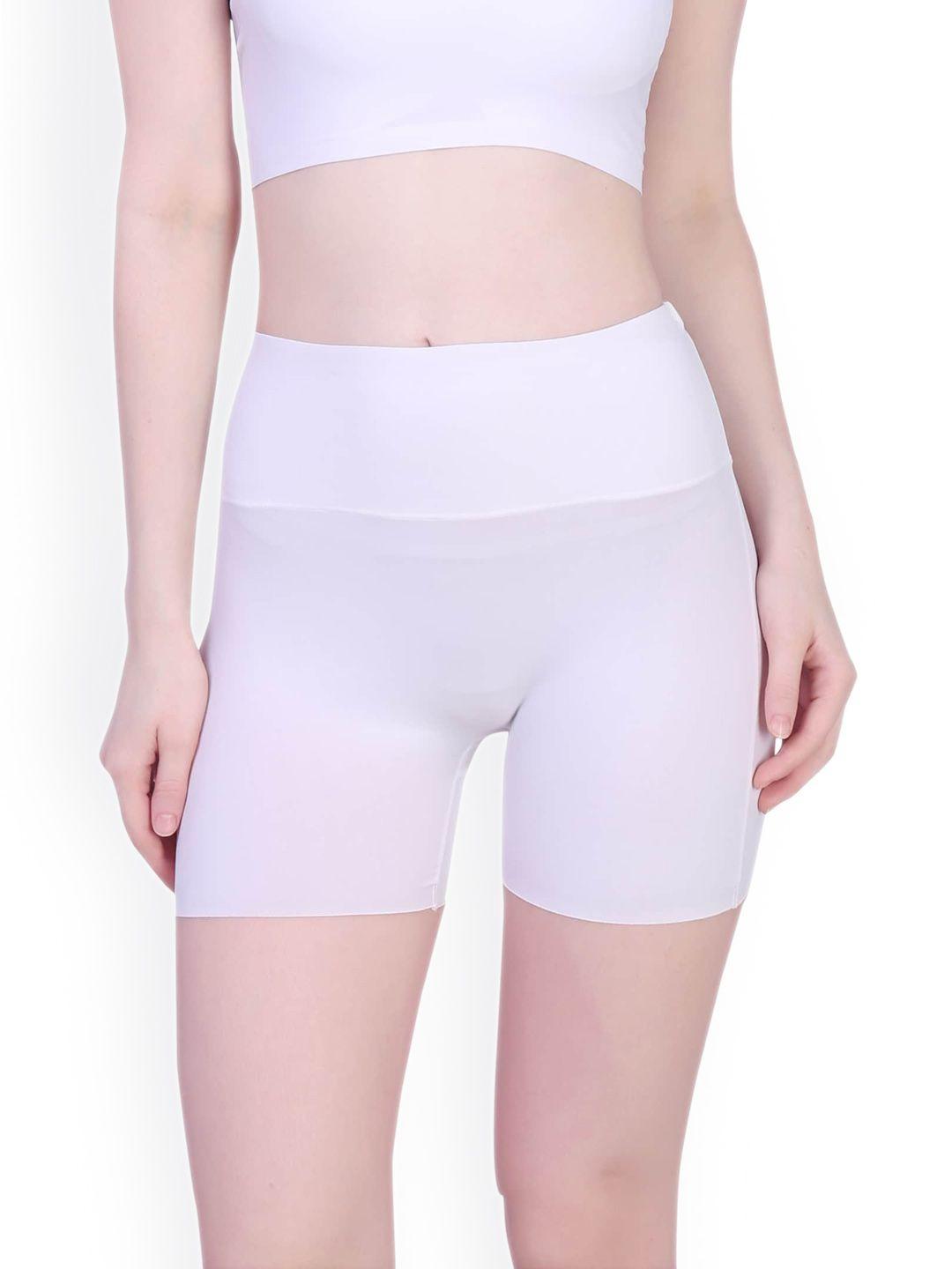 plumbury women white slim fit high-rise cycling sports shorts