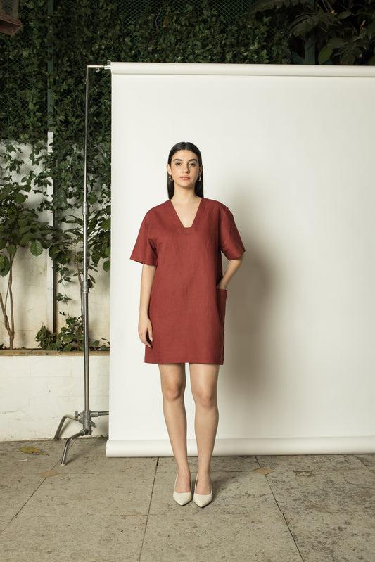 plunge-neck shift dress