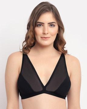 plunged-neckline bra with sheer detail