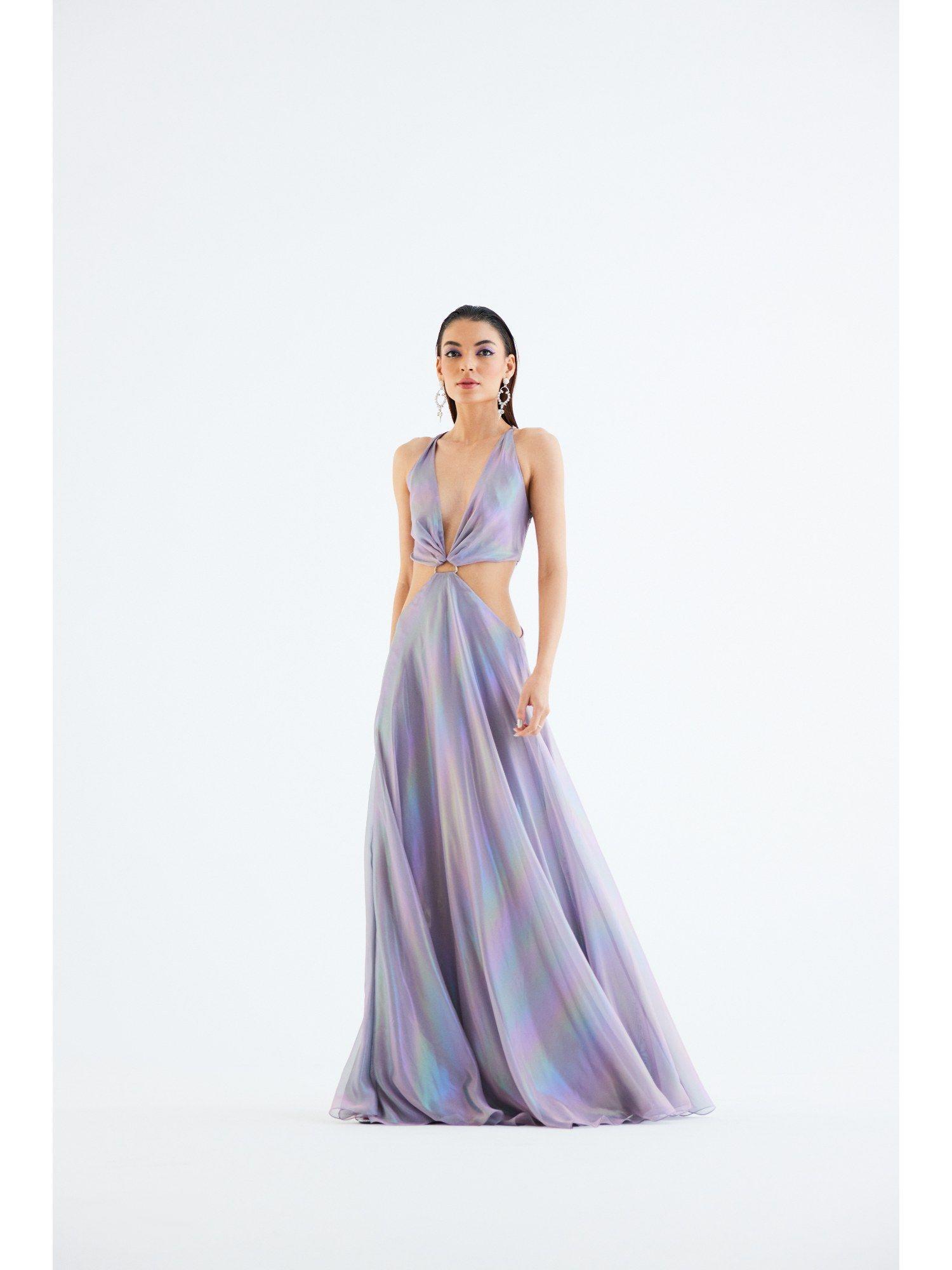 plunging neck draped dress