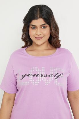 plus size foil cotton round neck women's t-shirt - lilac