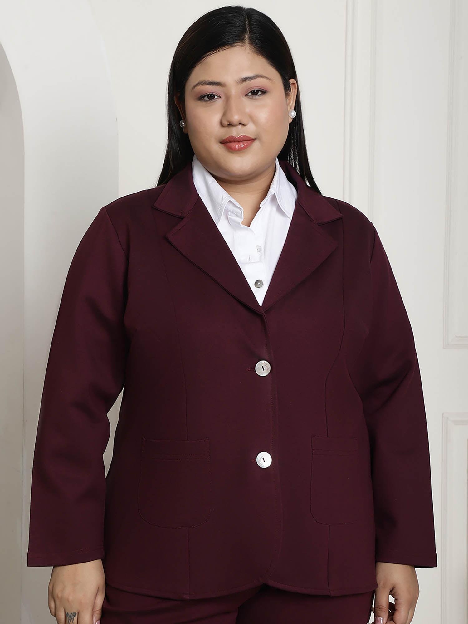 plus size plum solid single breasted formal blazer