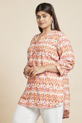 plus size printed rayon mandarin women's kurti - multi