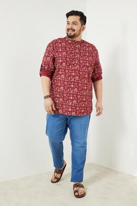 plus size printed viscose blend men's festive wear kurta - maroon