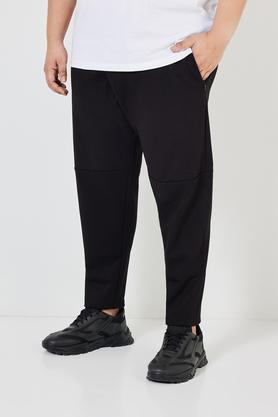 plus size textured blended regular fit men's joggers - black