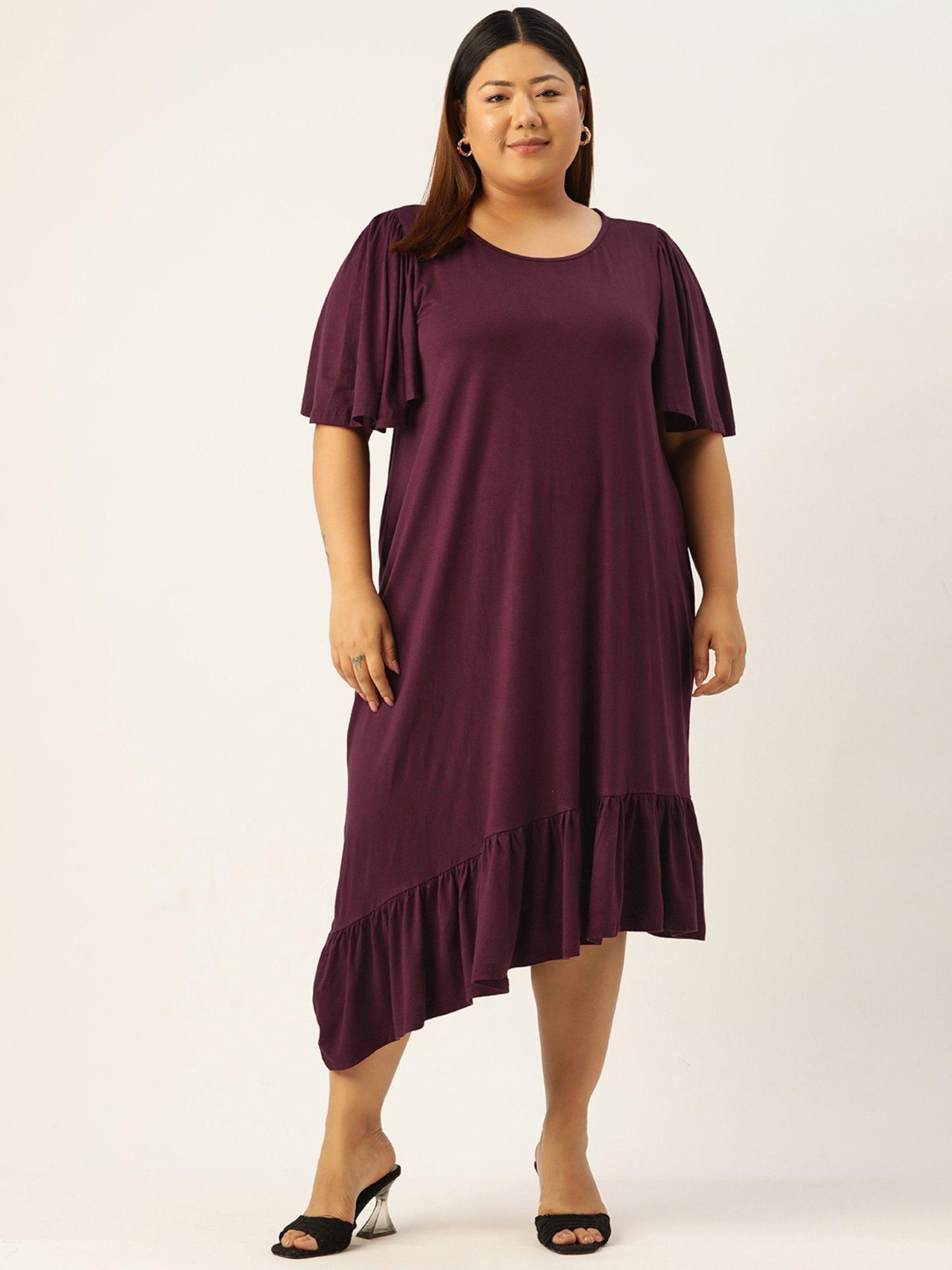 plus size women's purple solid color asymmetrical knitted dress