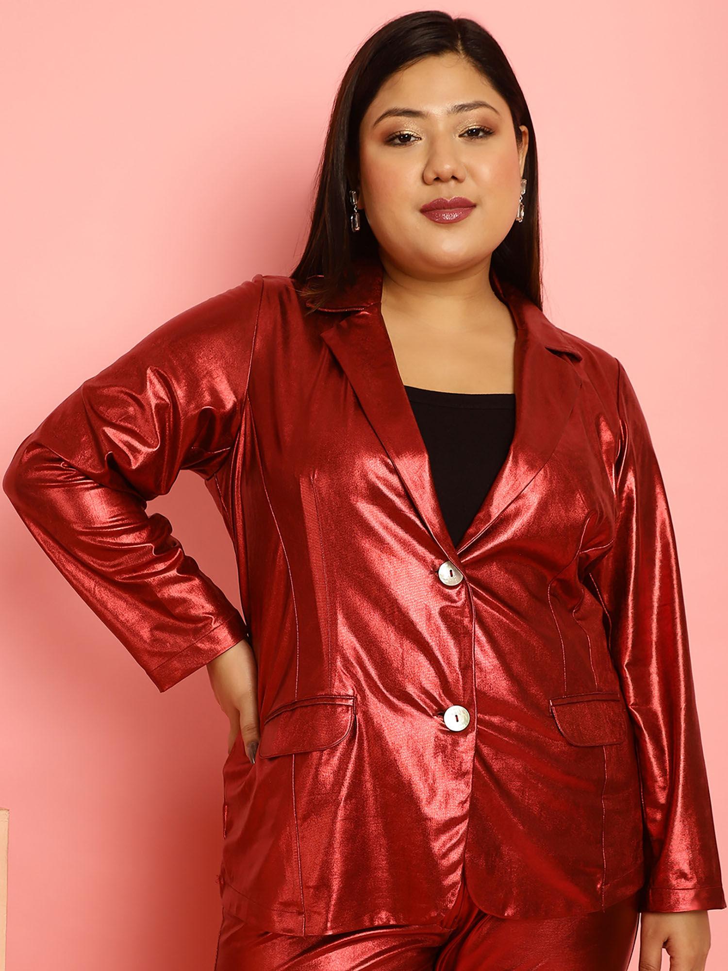 plus size womens maroon solid single-breasted blazer