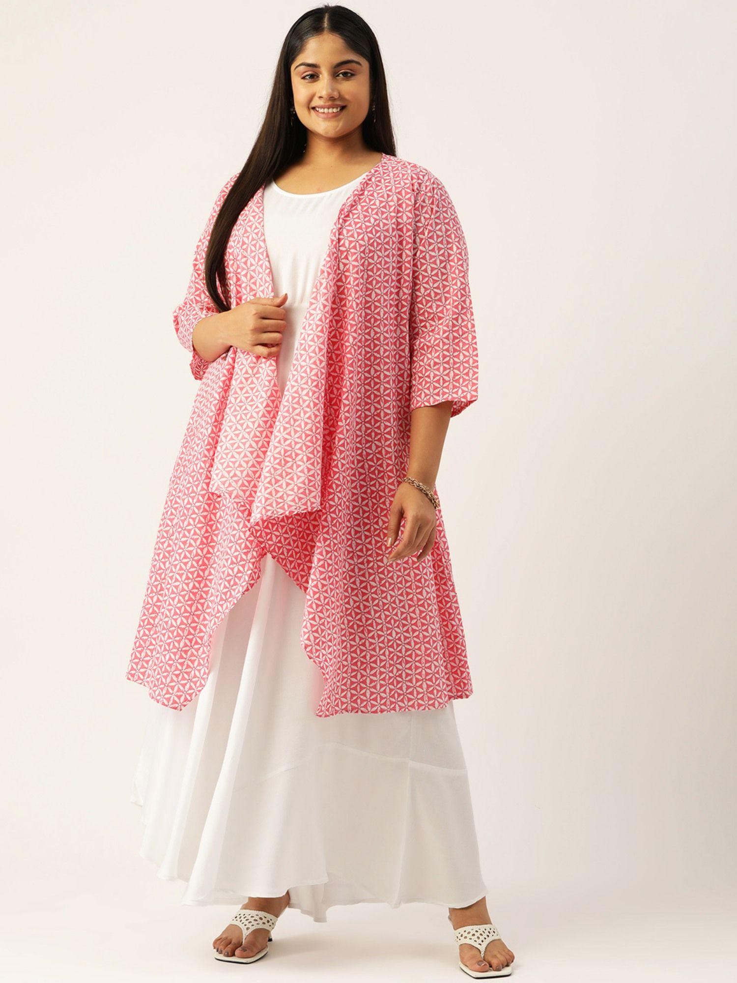 plus size womens pink floral print maxi dress (set of 2)