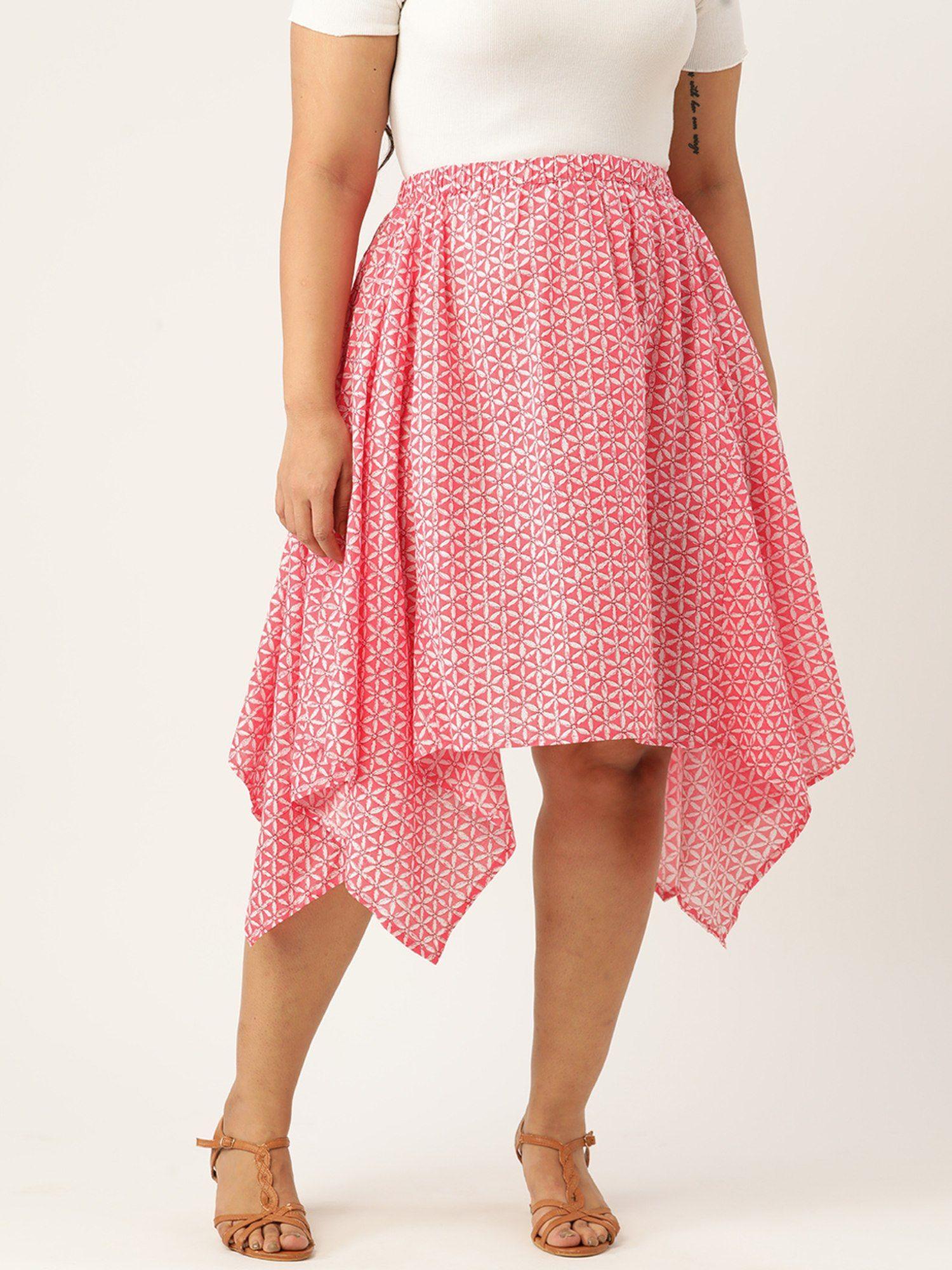plus size womens pink floral printed asymmetrical skirt