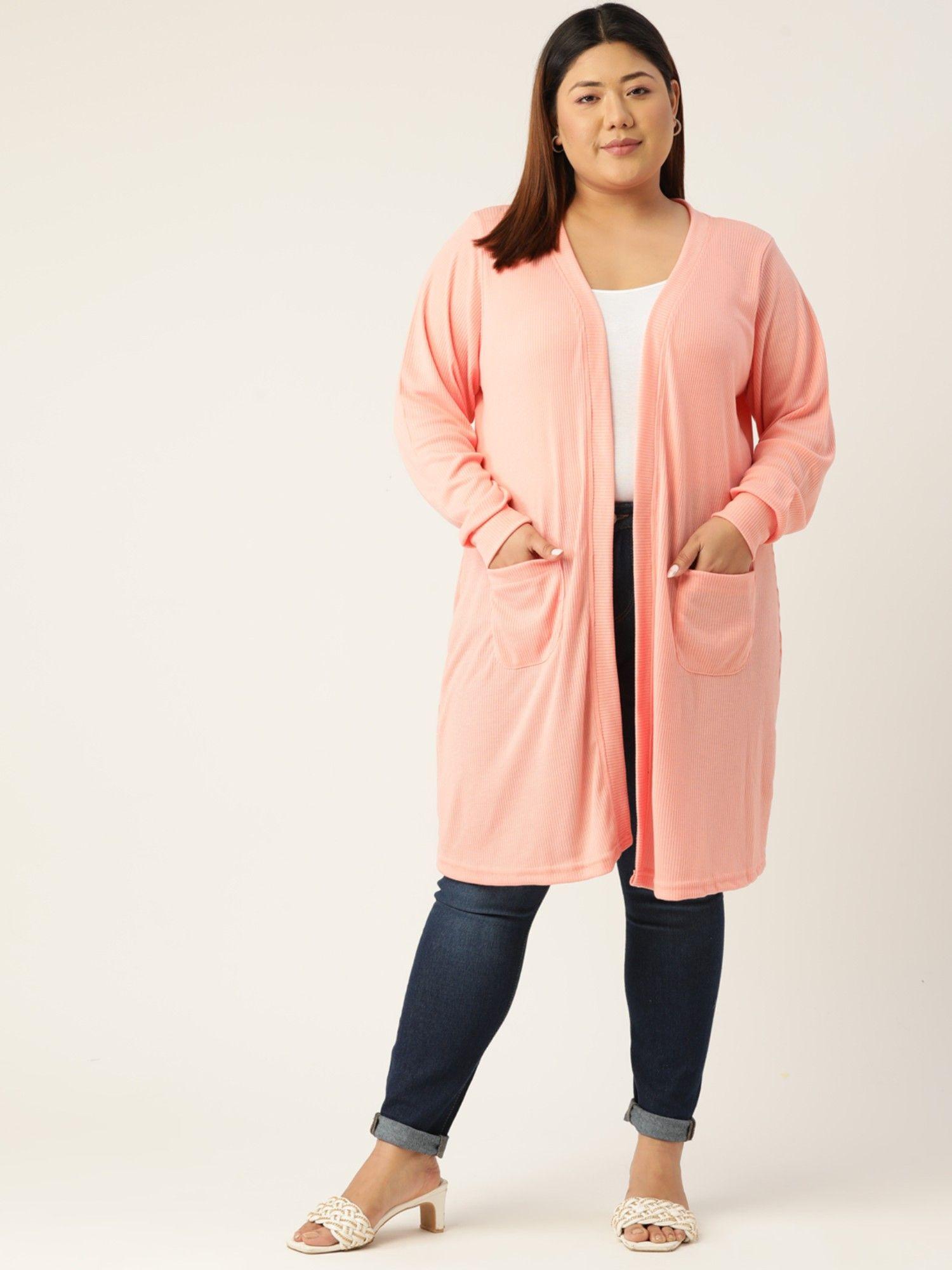 plus size womens pink solid color open front shrug