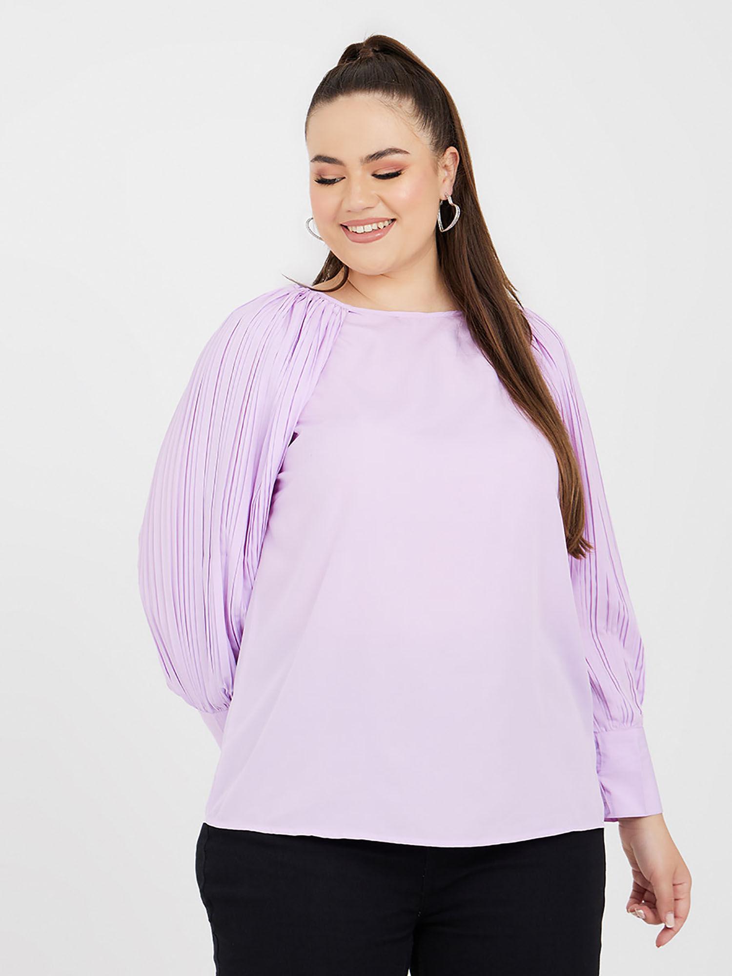 plus pleated slit sleeve boat neck top