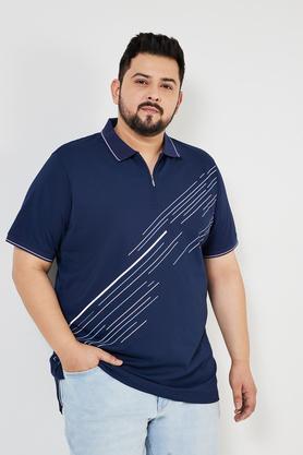 plus size abstract blended polo men's t-shirt - navy
