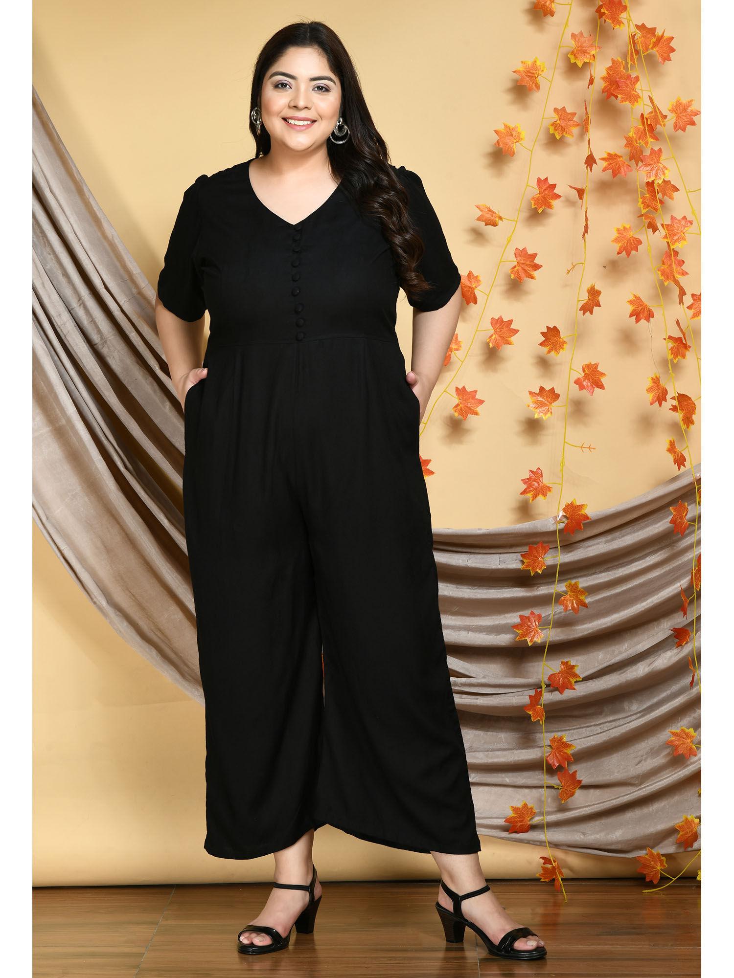 plus size black basic rayon jumpsuit