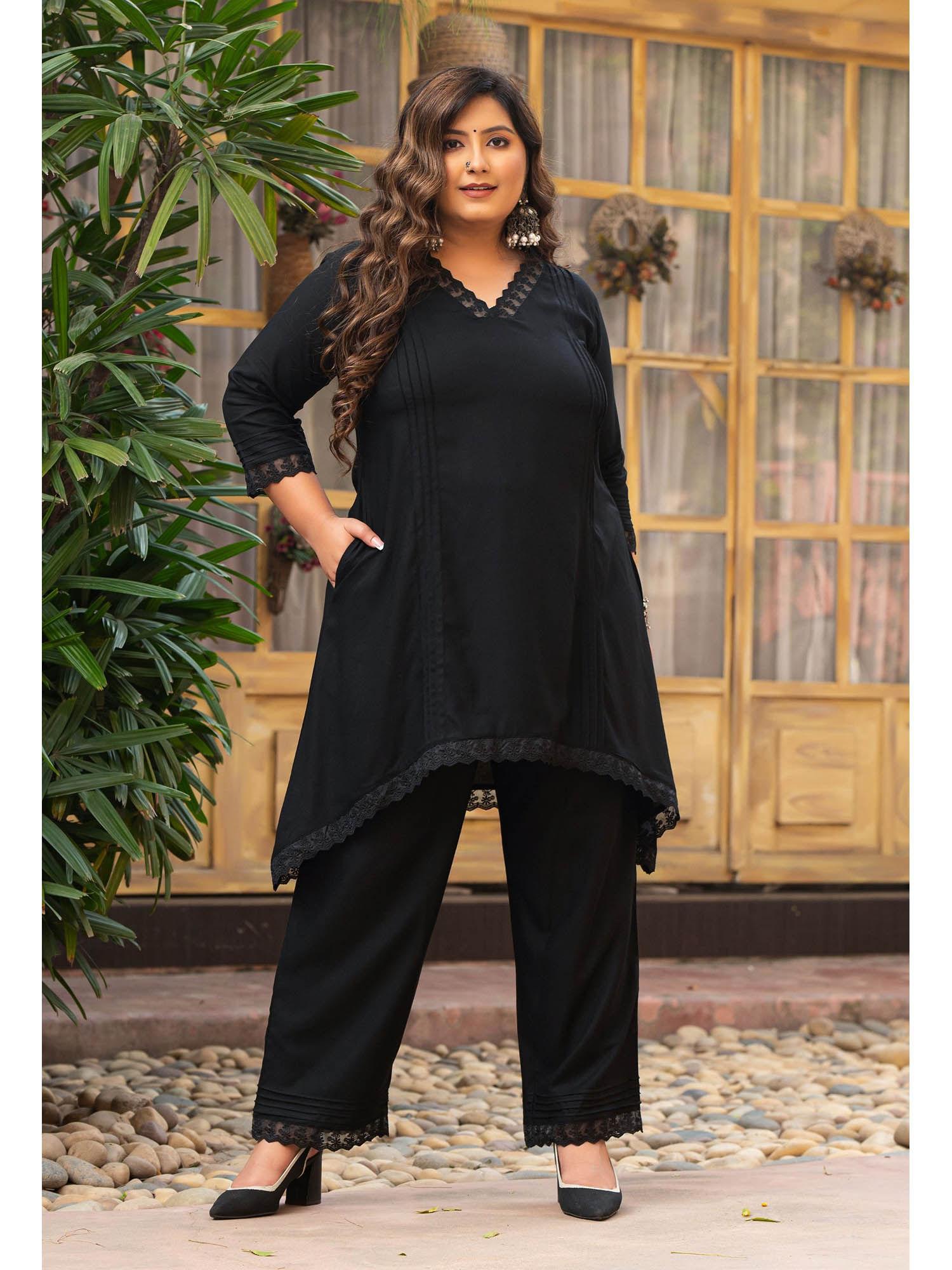 plus size black rayon high low co-ord (set of 2)