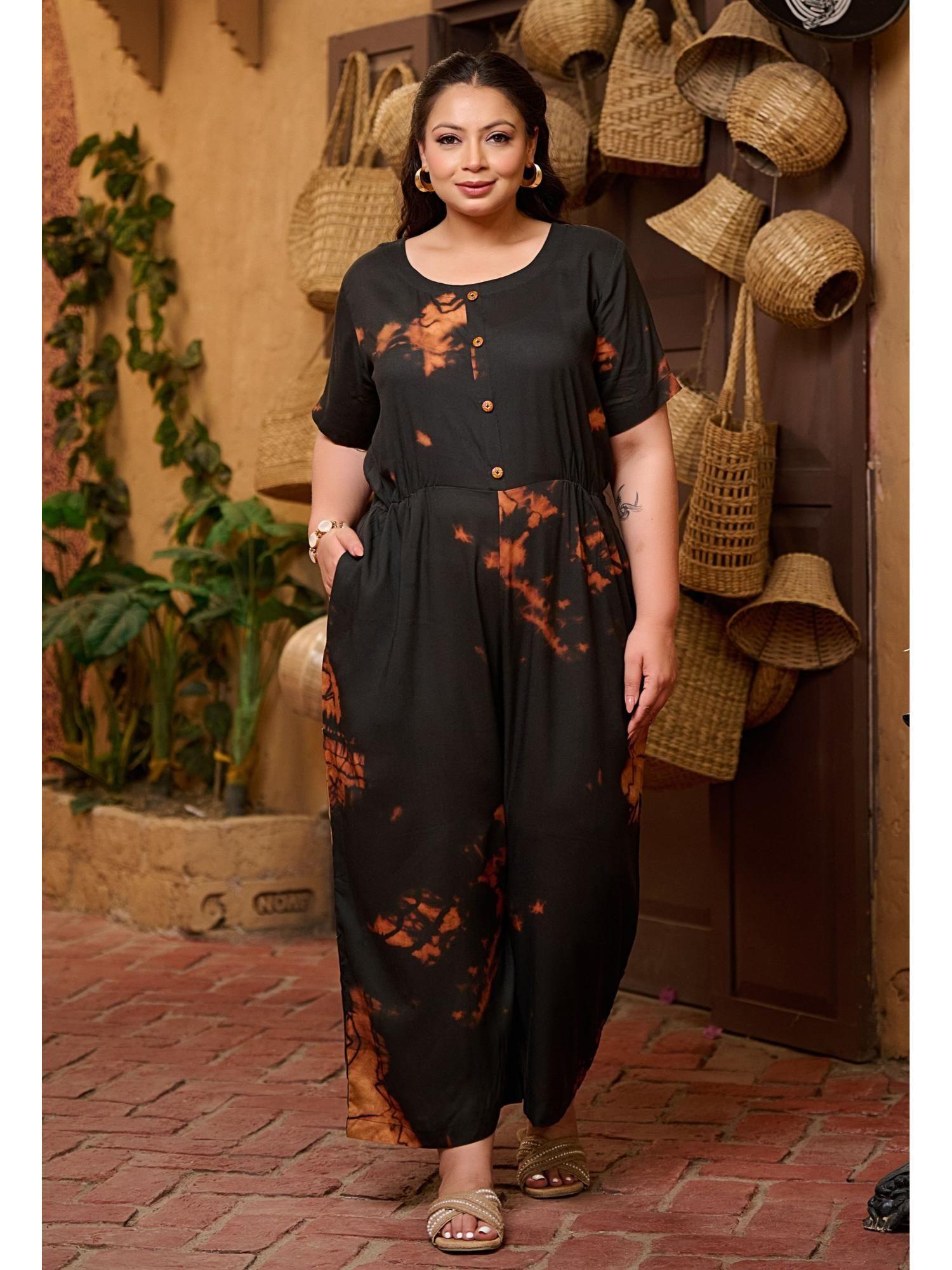 plus size black tye & dye rayon jumpsuit