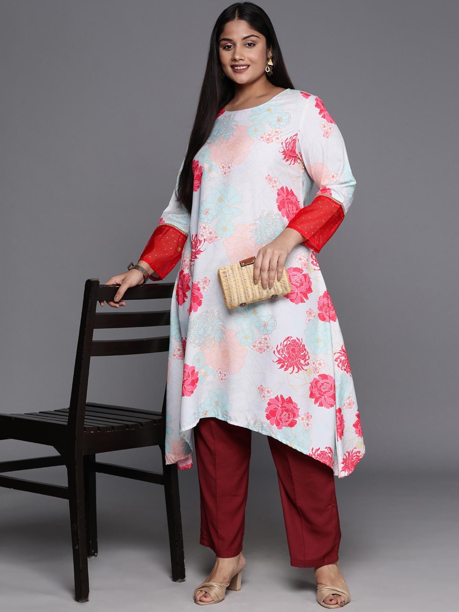 plus size floral printed floral crepe kurta