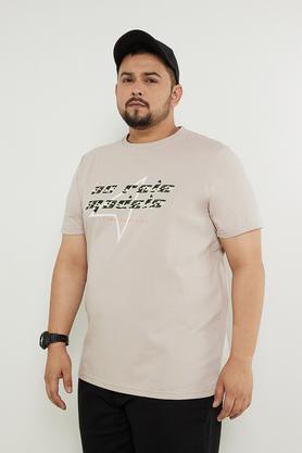 plus size graphic cotton crew neck men's tee - natural