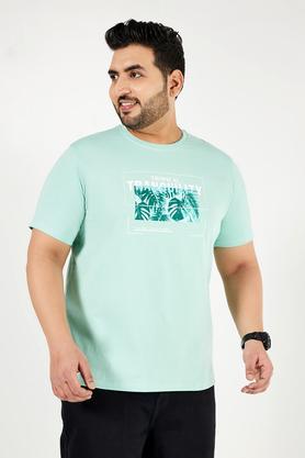 plus size graphic print cotton crew neck men's t-shirt - ocean