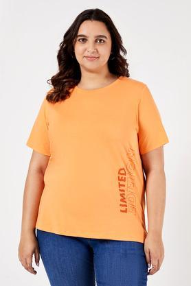 plus size graphic print cotton round neck women's t-shirt - orange