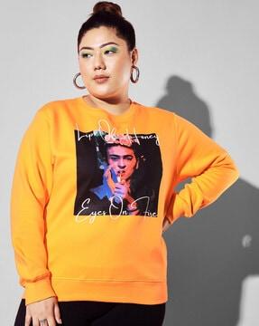 plus size graphic print round neck sweatshirt