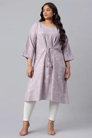 plus size lilac embroidered mock layer kurta