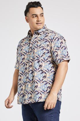 plus size men's casual printed half sleeved shirt with regular collar - natural