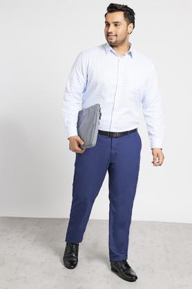 plus size men's formal checked full sleeved shirt in regular collar - blue