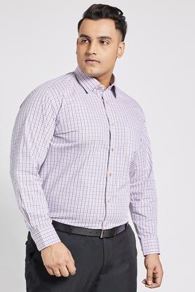 plus size men's formal checked full sleeved shirt in regular collar - peach