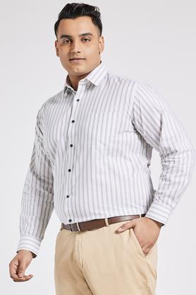 plus size men's formal striped full sleeved with regular collar - white