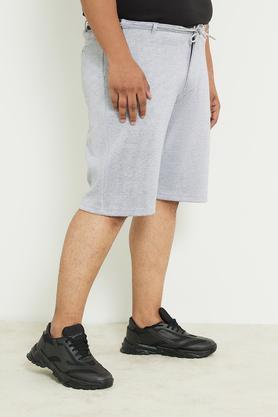 plus size men's knitted shorts with zipper closure - grey melange