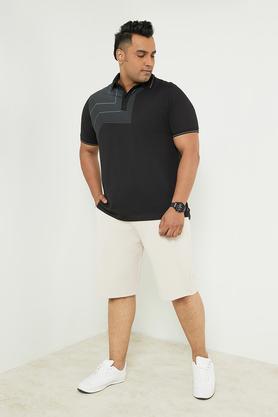 plus size men's knitted shorts with zipper closure - natural