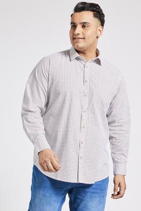 plus size men's printed casual full sleeved shirt - off white