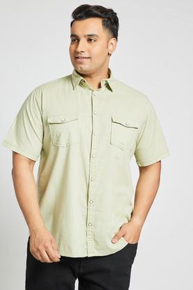plus size men's solid casual half sleeved shirt with regular collar - mint
