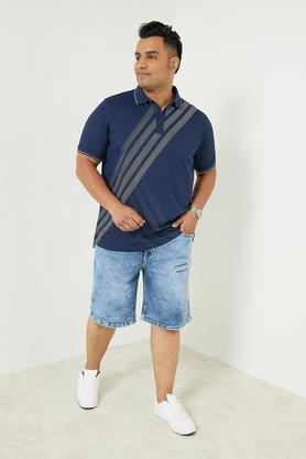 plus size men's solid cotton lycra blend half sleeved polo tee - navy