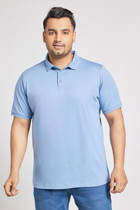 plus size men's solid half sleeved polo tee - powder blue