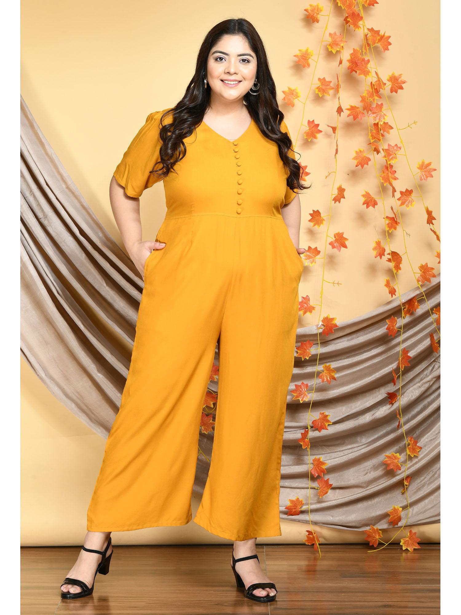 plus size mustard basic rayon jumpsuit