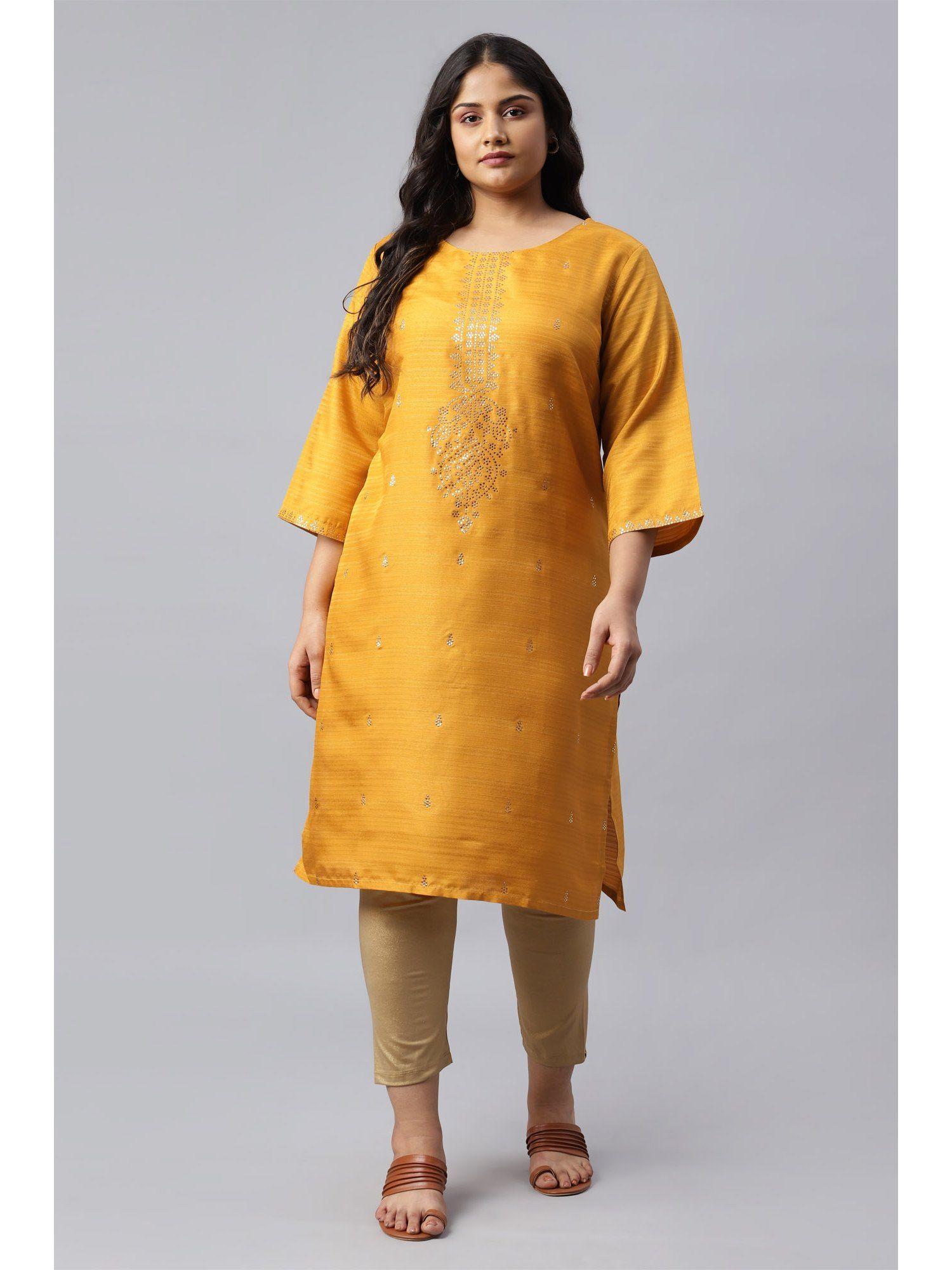 plus size mustard karnatka silk mukaish embellished sequined kurta