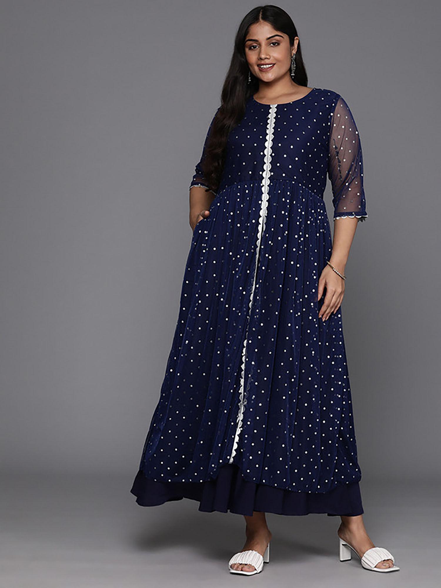 plus size polka dots print a-line maxi ethnic dress