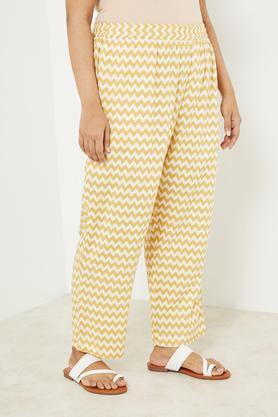 plus size printed ankle length rayon women's palazzo - mustard