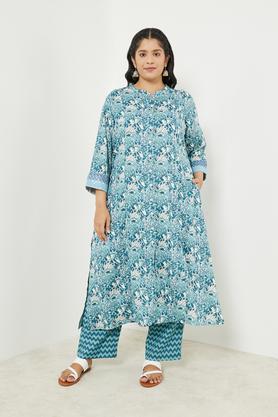 plus size printed ankle length rayon women's palazzo - navy