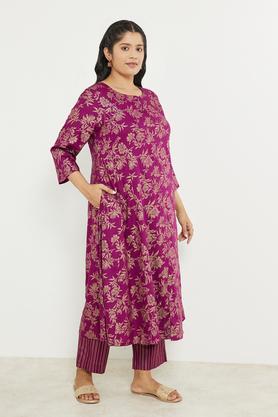 plus size printed ankle length rayon women's palazzo - purple